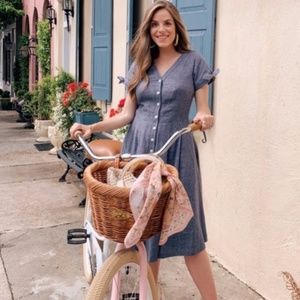 NWT Gal Meets Glam Lenna Button Front Linen Blend Fit & Flare Chambray Dress